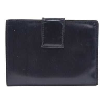 $520 PRADA Spazzolato Embossed Logo Flap Compact Wallet Navy Blue CONSIGNMENT 10021596