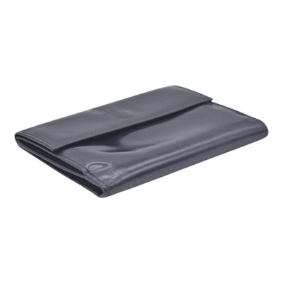 $520 PRADA Spazzolato Embossed Logo Flap Compact Wallet Navy Blue CONSIGNMENT 10021596
