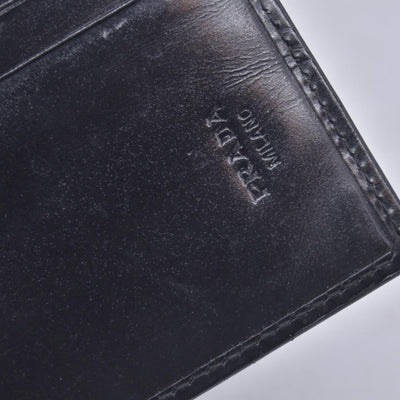 $520 PRADA Spazzolato Embossed Logo Flap Compact Wallet Navy Blue CONSIGNMENT 10021596