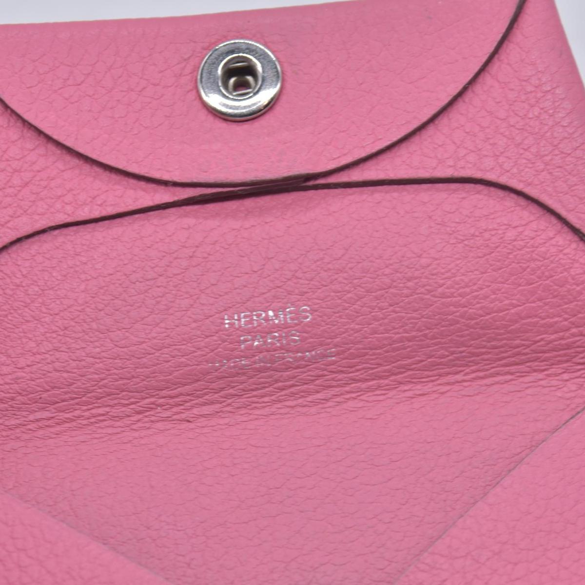 $320 HERMES Pink Leather Envelope Card Holder Pouch CONSIGNMENT 10021598