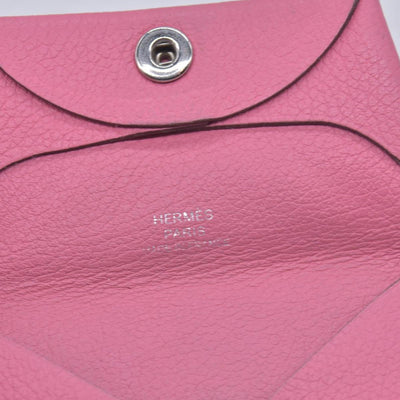 $320 HERMES Pink Leather Envelope Card Holder Pouch CONSIGNMENT 10021598