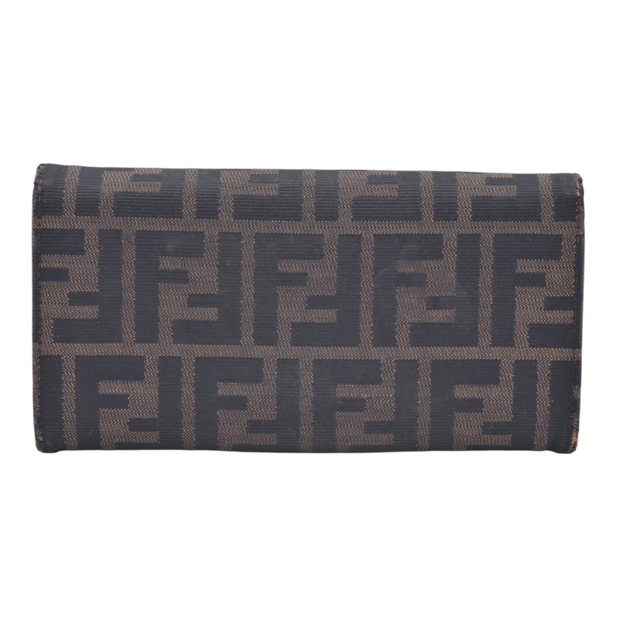 $580 DAMAGED FENDI Canvas FF Zucca Buckle Continental Flap Wallet Brown CONSIGNMENT 10021588