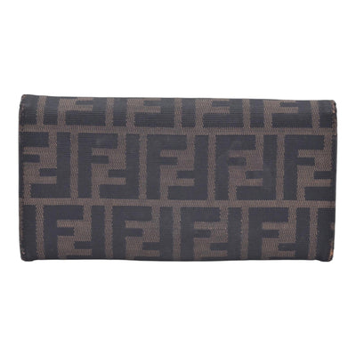$580 DAMAGED FENDI Canvas FF Zucca Buckle Continental Flap Wallet Brown CONSIGNMENT 10021588
