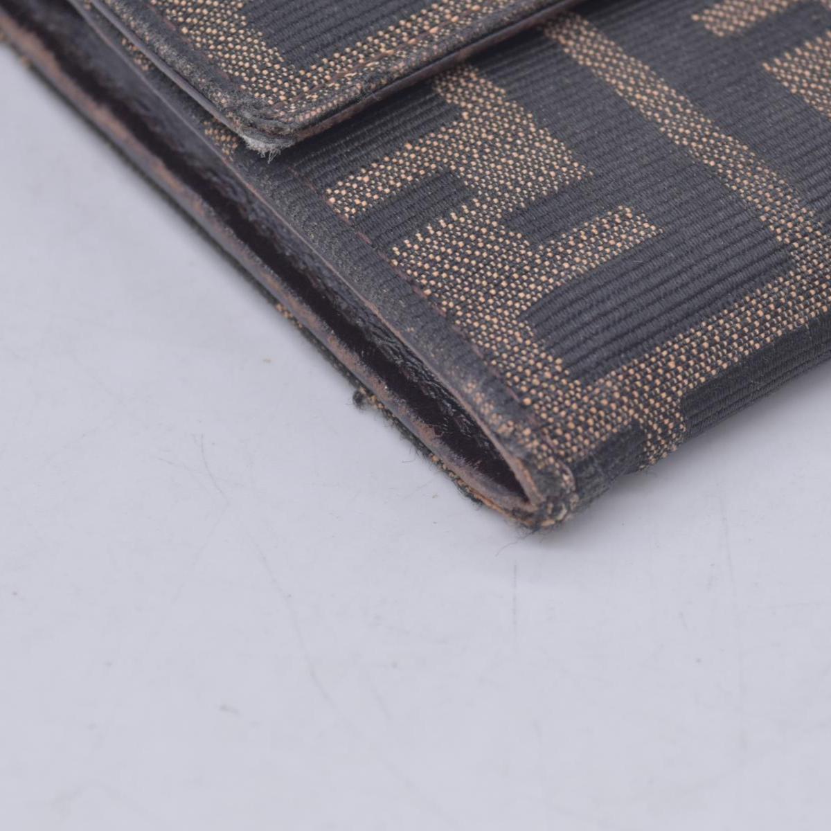 $580 DAMAGED FENDI Canvas FF Zucca Buckle Continental Flap Wallet Brown CONSIGNMENT 10021588