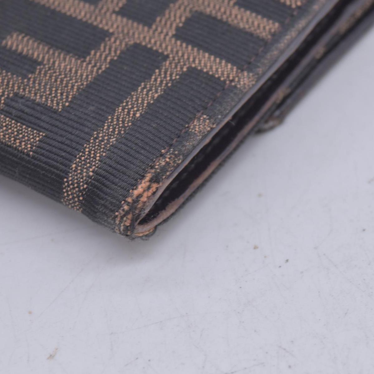 $580 DAMAGED FENDI Canvas FF Zucca Buckle Continental Flap Wallet Brown CONSIGNMENT 10021588