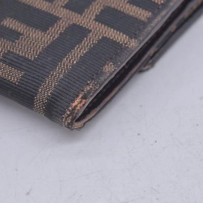 $580 DAMAGED FENDI Canvas FF Zucca Buckle Continental Flap Wallet Brown CONSIGNMENT 10021588