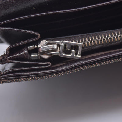 $580 DAMAGED FENDI Canvas FF Zucca Buckle Continental Flap Wallet Brown CONSIGNMENT 10021588