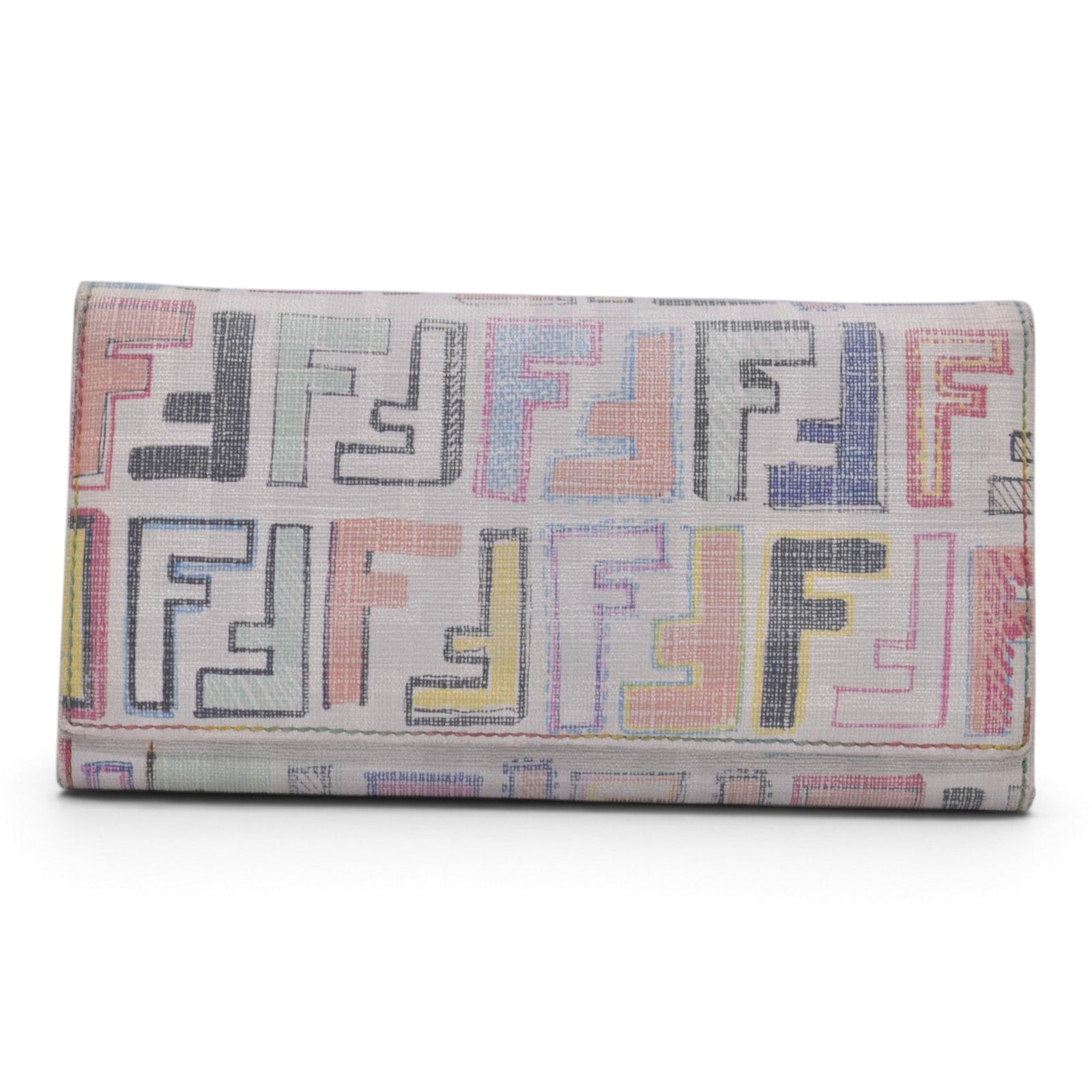 $620 FENDI Multicolor FF Monogram Pattern Long Wallet CONSIGNMENT 10021599