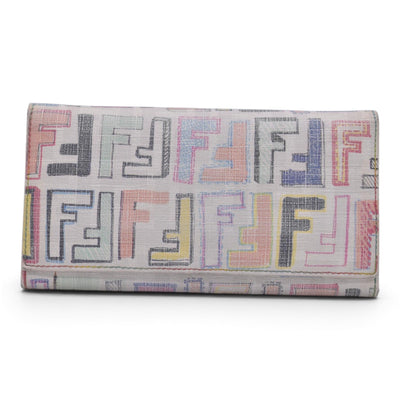 $620 FENDI Multicolor FF Monogram Pattern Long Wallet CONSIGNMENT 10021599