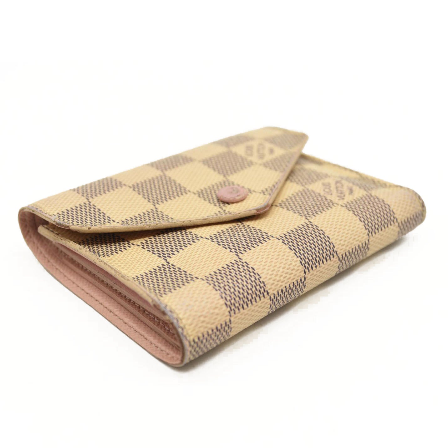 $575 LOUIS VUITTON Damier Azur Victorine Wallet Rose Ballerine