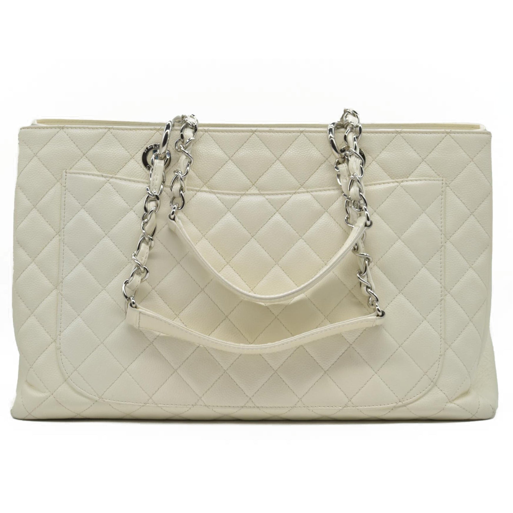 $3500 Chanel Caviar Quilted XL Grand Shopping Tote GST White 2011-2012