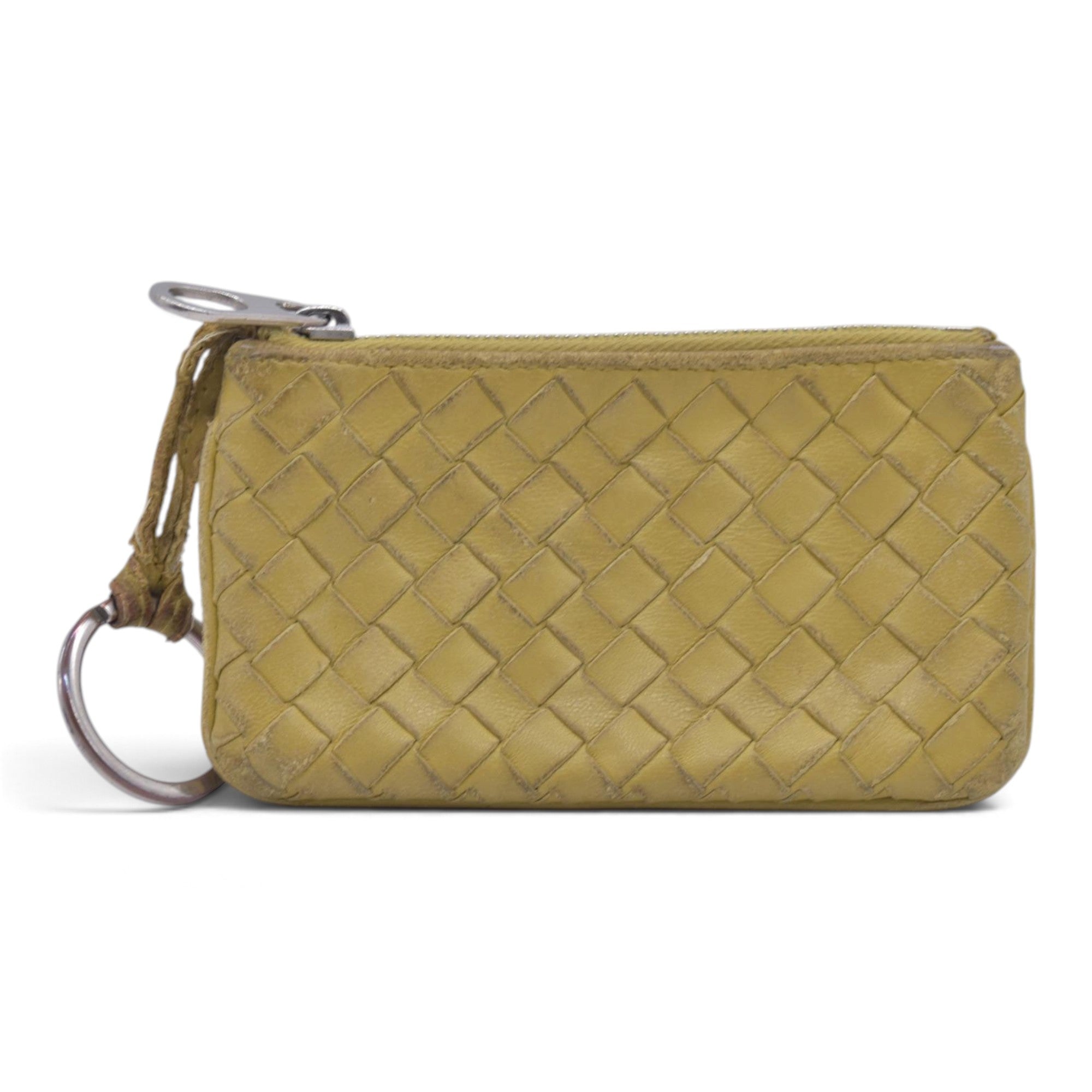 $390 BOTTEGA VENETA Yellow Intrecciato Key Pouch Cles CONSIGNMENT 10021583
