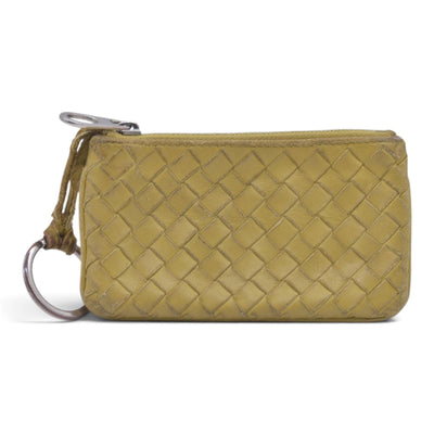 $390 BOTTEGA VENETA Yellow Intrecciato Key Pouch Cles CONSIGNMENT 10021583
