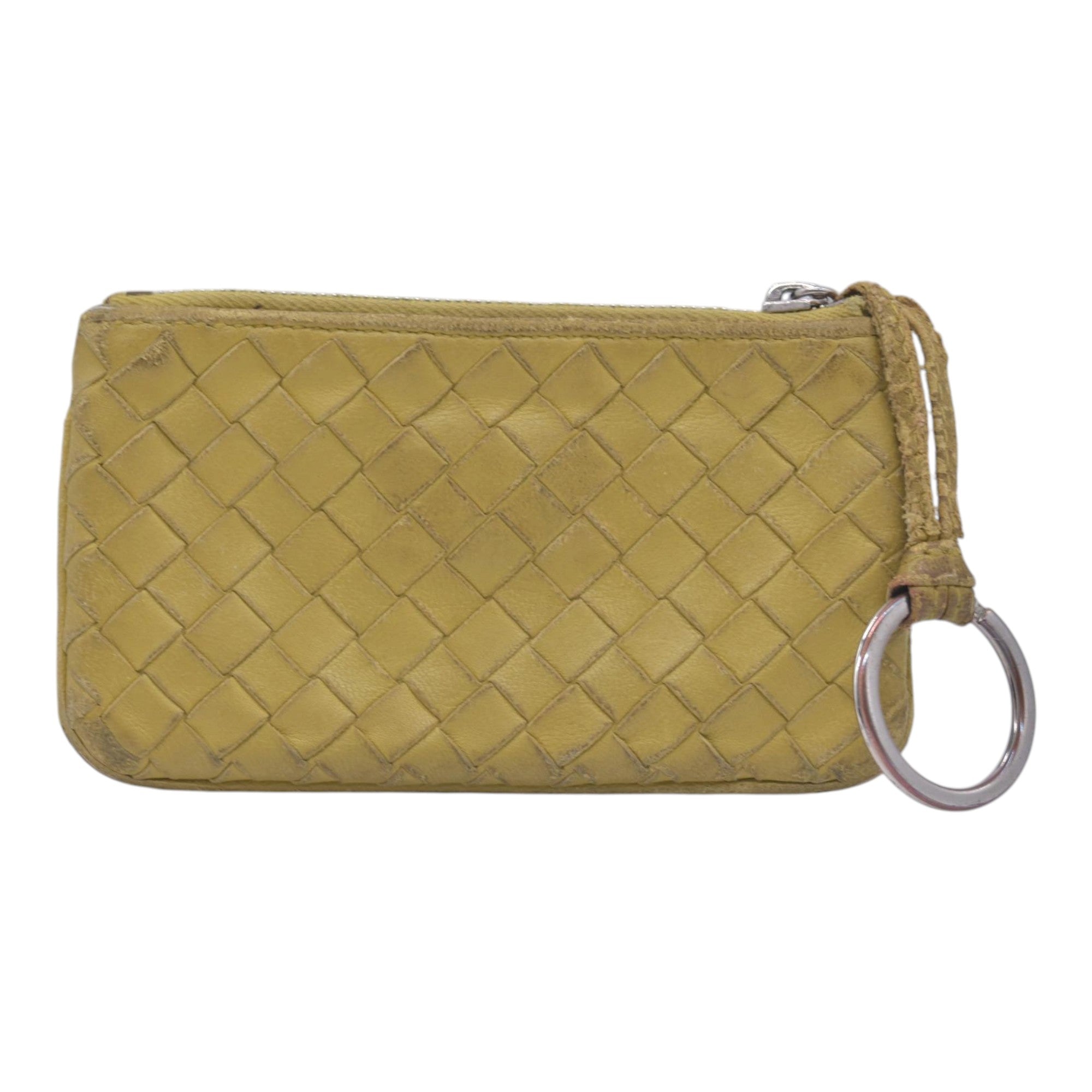 $390 BOTTEGA VENETA Yellow Intrecciato Key Pouch Cles CONSIGNMENT 10021583