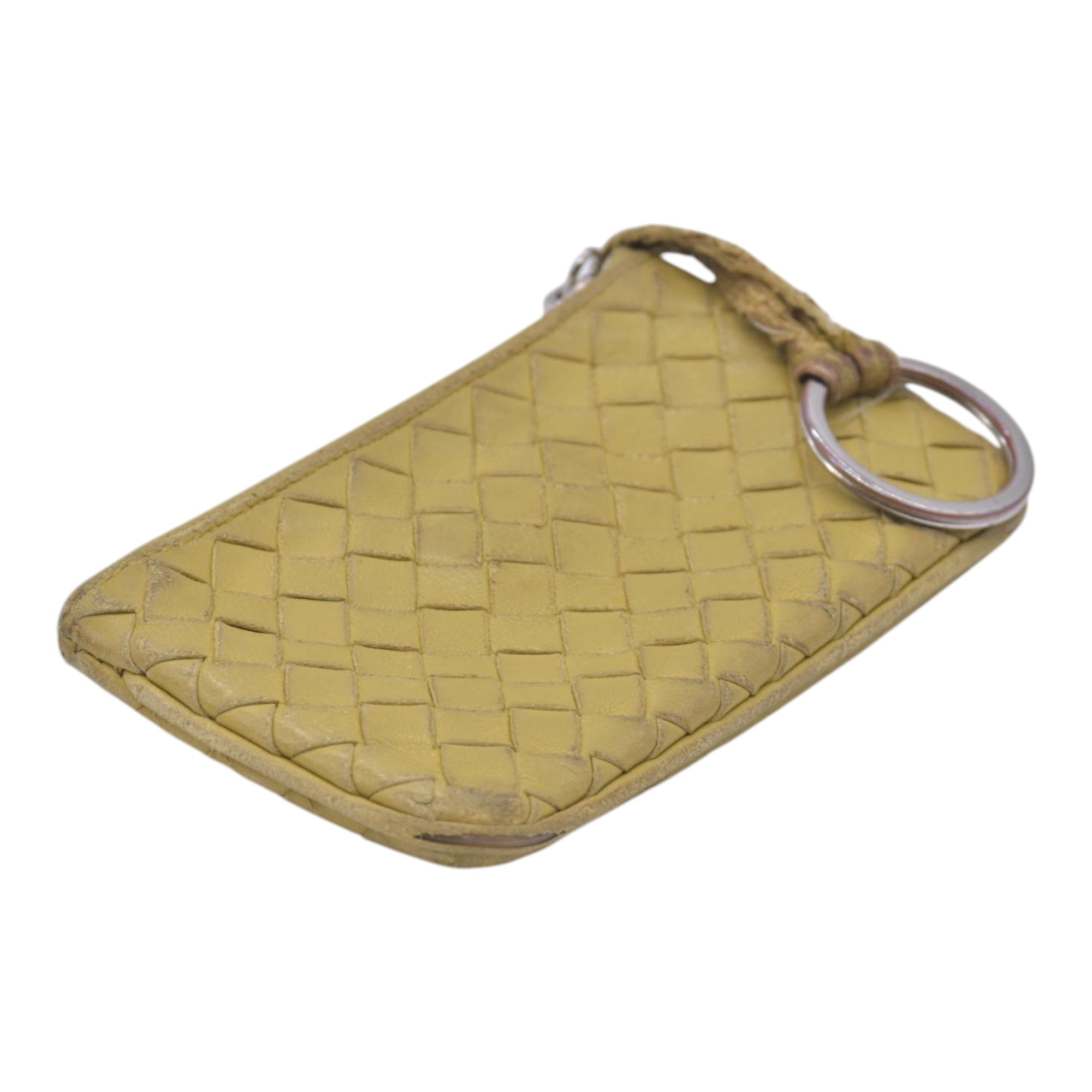 $390 BOTTEGA VENETA Yellow Intrecciato Key Pouch Cles CONSIGNMENT 10021583