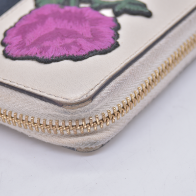 $980 Gucci White Sylvie Floral Embroidery Zip Around Wallet