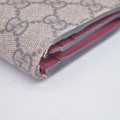 $470 GUCCI GG Supreme Monogram Cherry Embellished Card Case Wallet Hibiscus Red