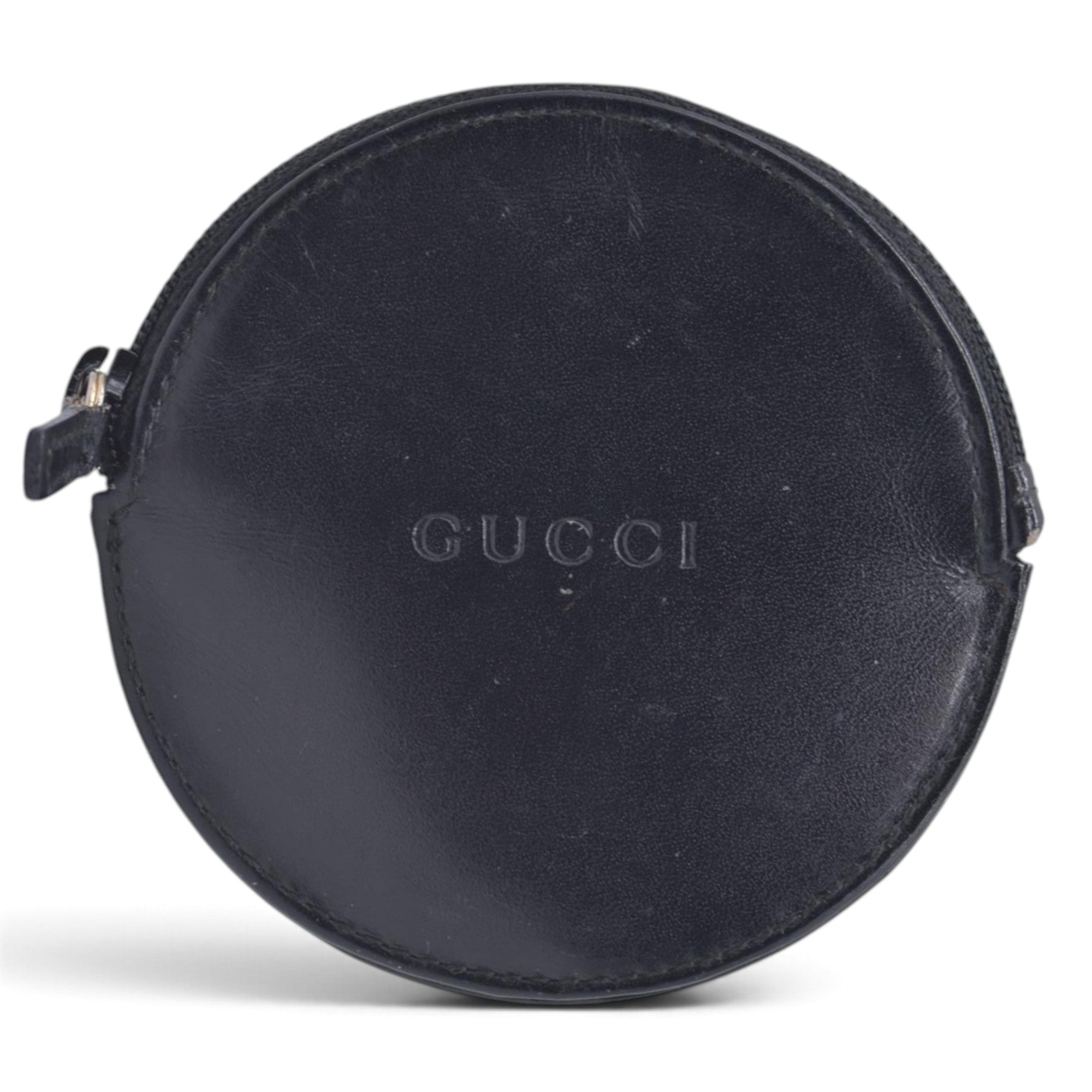 $320 GUCCI Smooth Calfskin Vintage Round Coin Purse Black CONSIGNMENT 10021589