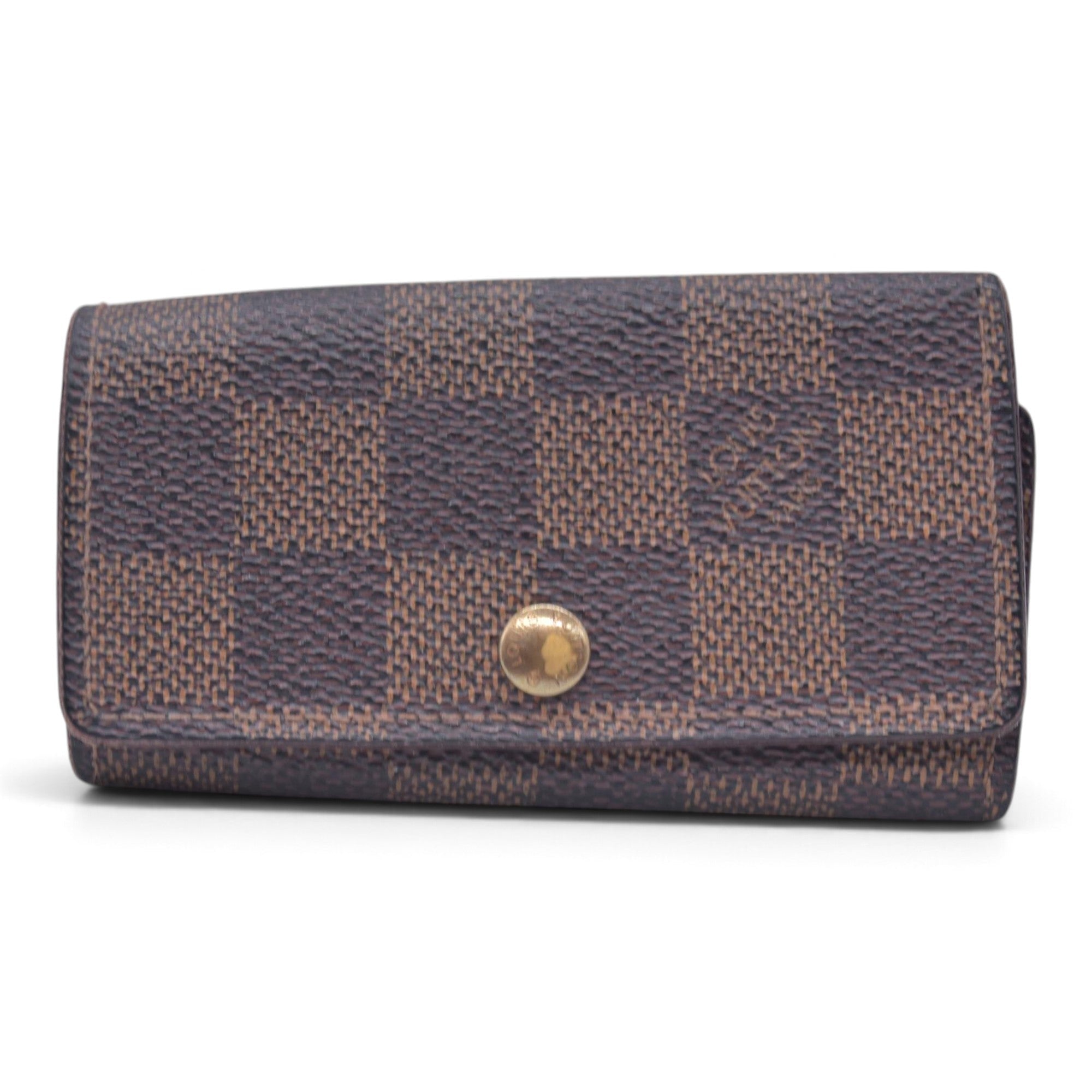 $345 LOUIS VUITTON Damier Ebene 4 Key Holder Brown CONSIGNMENT 10021597