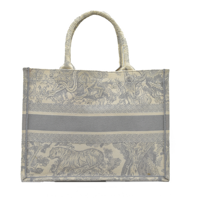 $3350 CHRISTIAN DIOR Canvas Embroidered Medium Dioriviera Toile De Jouy Book Tote Gray CONSIGNMENT