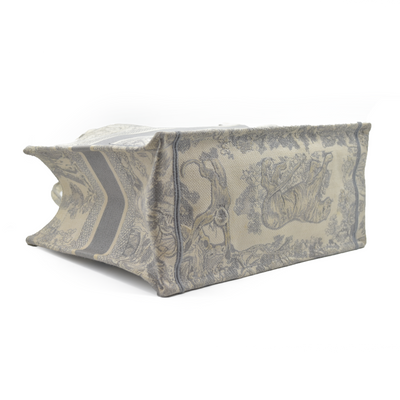 $3350 CHRISTIAN DIOR Canvas Embroidered Medium Dioriviera Toile De Jouy Book Tote Gray CONSIGNMENT
