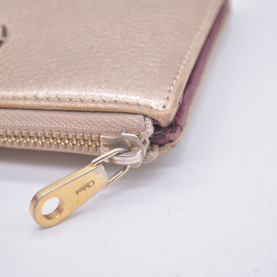 $550 Chloe Bobbie Bow Zip Around Gold Leather Wallet 10020988