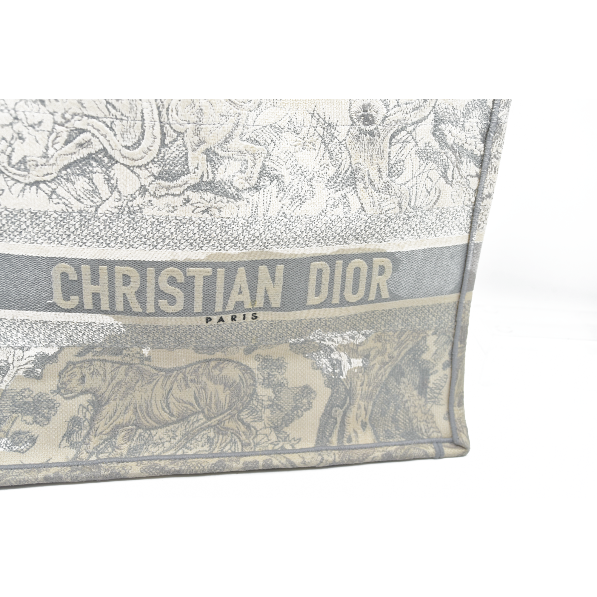 $3350 CHRISTIAN DIOR Canvas Embroidered Medium Dioriviera Toile De Jouy Book Tote Gray CONSIGNMENT