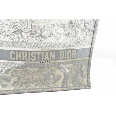 $3350 CHRISTIAN DIOR Canvas Embroidered Medium Dioriviera Toile De Jouy Book Tote Gray CONSIGNMENT