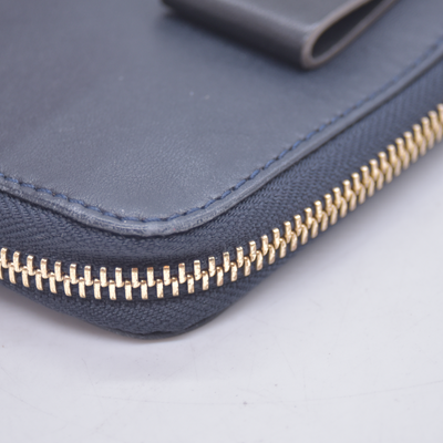 $550 Chloe Blue Leather Bow Bobbie Zippy Long Wallet