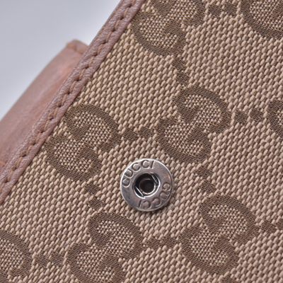 $540 GUCCI GG Monogram Supreme Tan Canvas Snap Long Wallet CONSIGNMENT 10021628