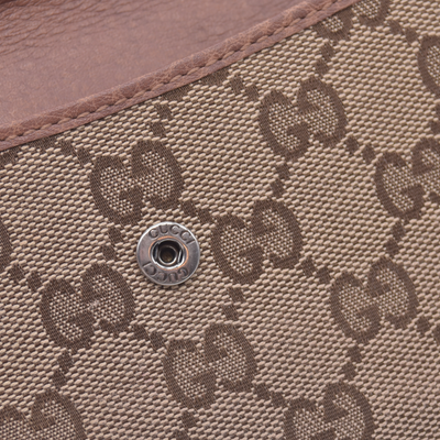 $540 GUCCI GG Monogram Supreme Tan Canvas Snap Long Wallet CONSIGNMENT 10021628