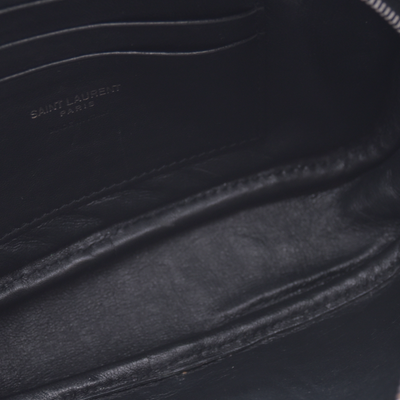 $1800 2019 Saint Laurent Calfskin Crocodile Embossed Monogram Mini Lou Camera Bag Black 10020872