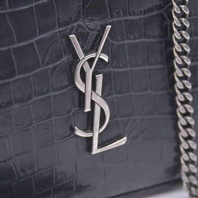 $1800 2019 Saint Laurent Calfskin Crocodile Embossed Monogram Mini Lou Camera Bag Black 10020872