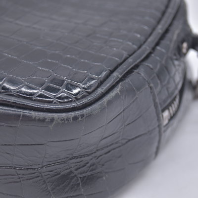 $1800 2019 Saint Laurent Calfskin Crocodile Embossed Monogram Mini Lou Camera Bag Black 10020872