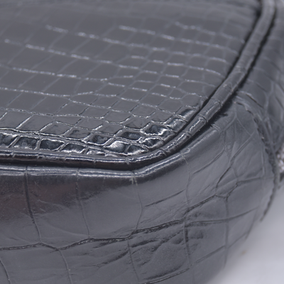 $1800 2019 Saint Laurent Calfskin Crocodile Embossed Monogram Mini Lou Camera Bag Black 10020872