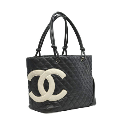 $2250 Chanel Tote Bag Cambon Line Black Lamb Skin 2870059