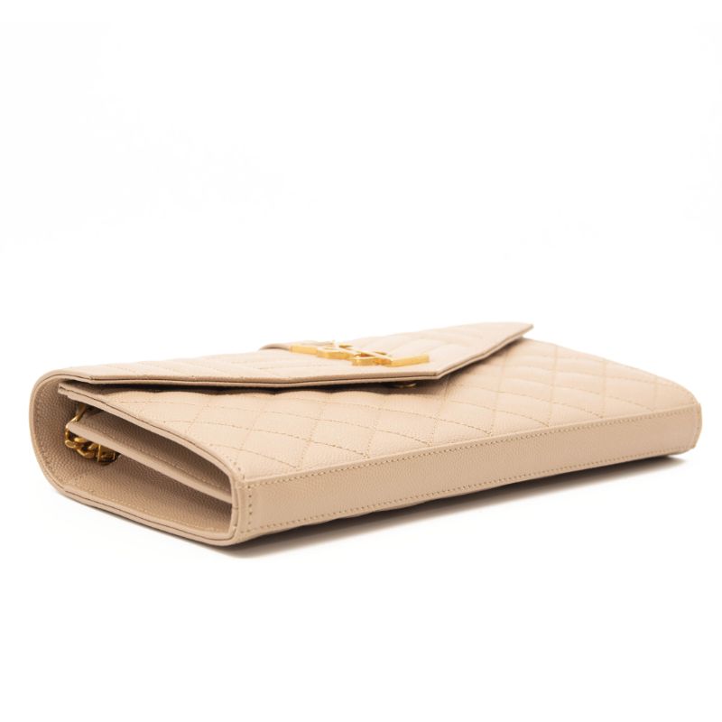 Saint Laurent Grain De Poudre Mixed Matelasse Triquilt Monogram Chain Wallet Beige