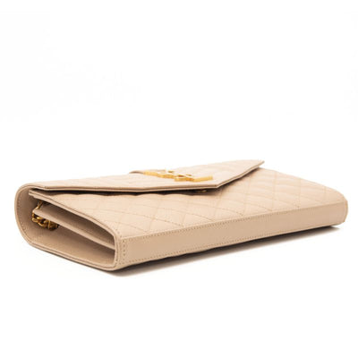 Saint Laurent Grain De Poudre Mixed Matelasse Triquilt Monogram Chain Wallet Beige