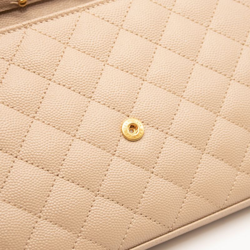 Saint Laurent Grain De Poudre Mixed Matelasse Triquilt Monogram Chain Wallet Beige