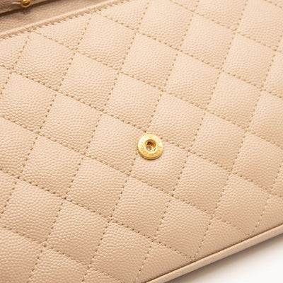 Saint Laurent Grain De Poudre Mixed Matelasse Triquilt Monogram Chain Wallet Beige