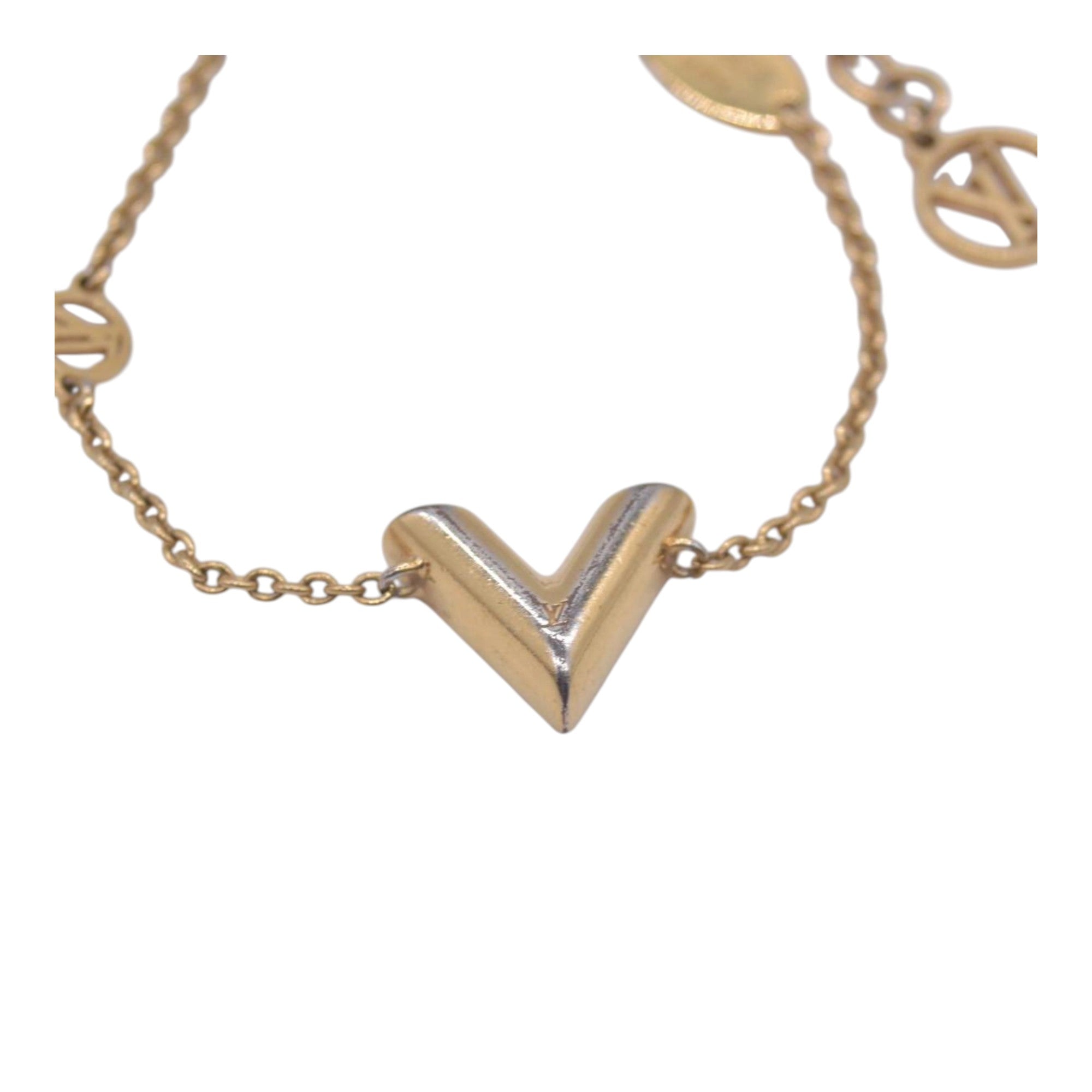 $390 LOUIS VUITTON Gold Essential V Chain Bracelet CONSIGNMENT 10021647