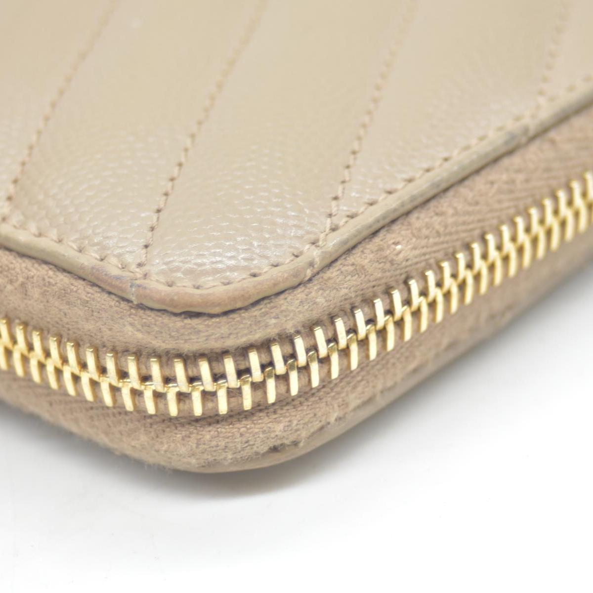 Saint Laurent Cassandre Matelassé Zip Around Wallet Beige CONSIGNMENT