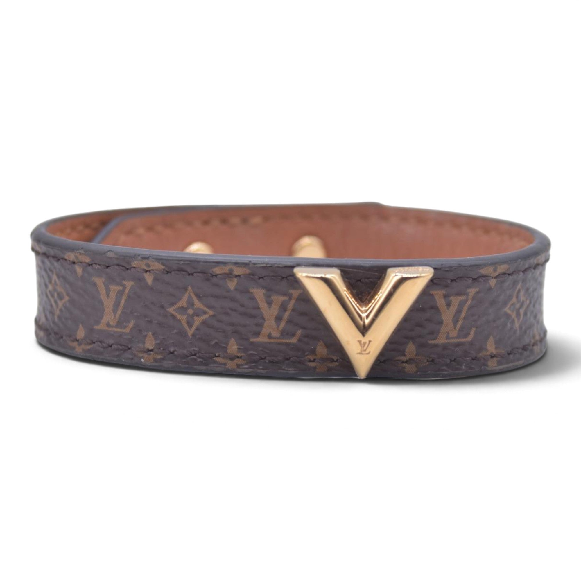 $390 LOUIS VUITTON Essential V Monogram Leather Wrap Bracelet CONSIGNMENT 10021643