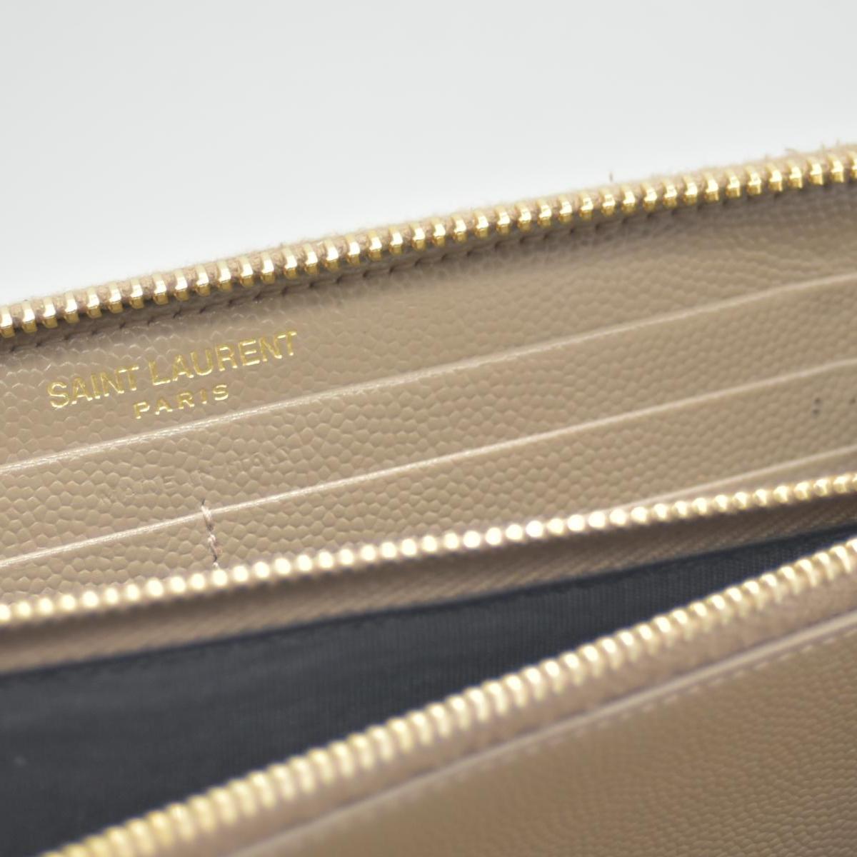 Saint Laurent Cassandre Matelassé Zip Around Wallet Beige CONSIGNMENT