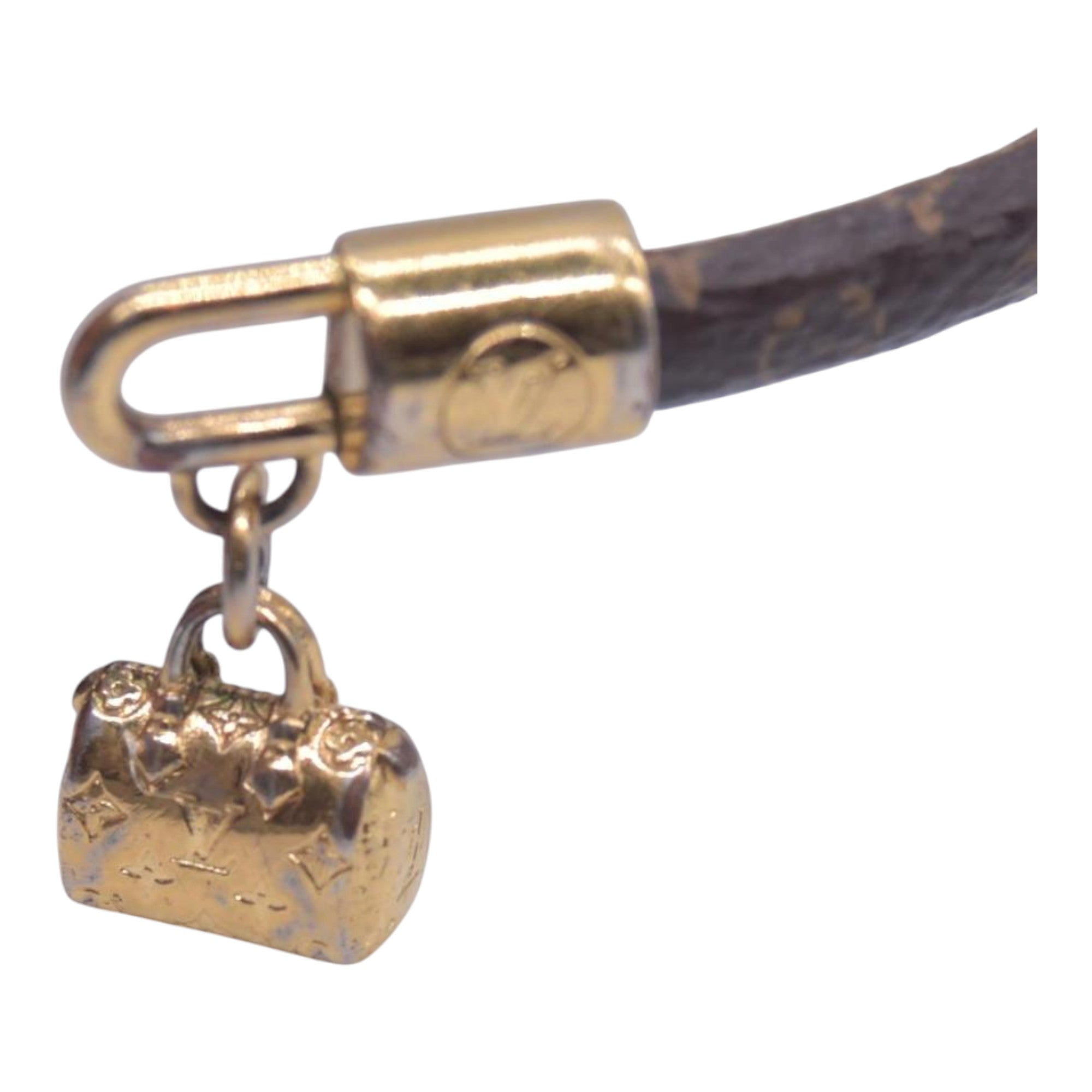 $380 LOUIS VUITTON Monogram Keepall Speedy Charm Bracelet Gold CONSIGNMENT 10021646