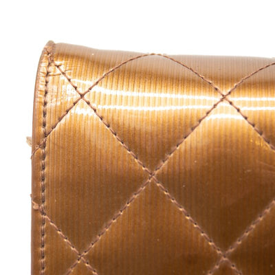 Chanel Patent Quilted Wallet On Chain WOC Brown Metallic Bronze CC