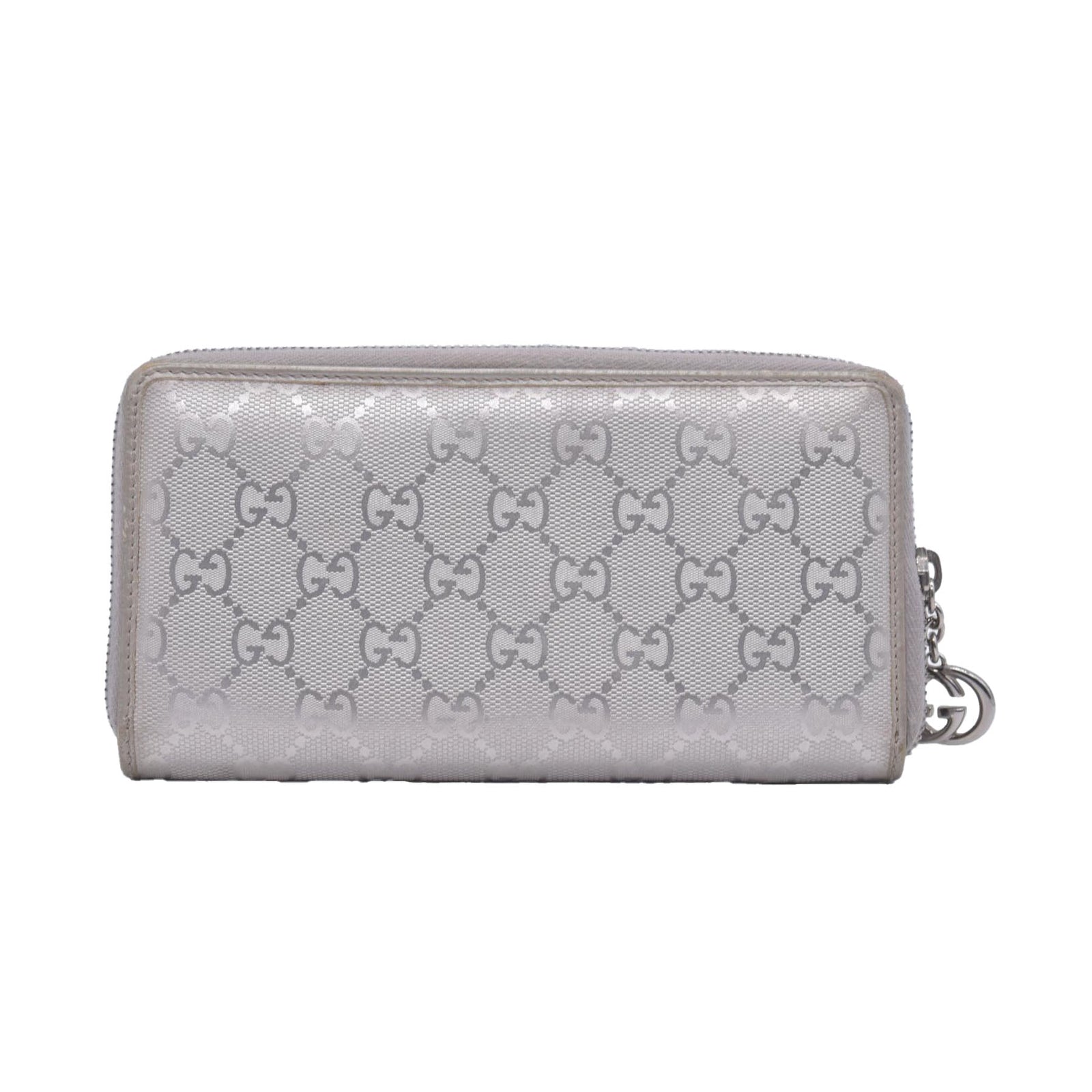 $770 2005 GUCCI GG Monogram Canvas GG Monogram Zip Around Wallet Wallet Metallic Grey CONSIGNMENT 10020940