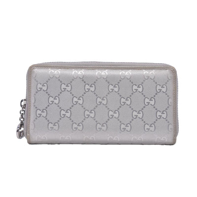$770 2005 GUCCI GG Monogram Canvas GG Monogram Zip Around Wallet Wallet Metallic Grey CONSIGNMENT 10020940