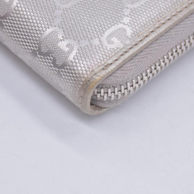 $770 2005 GUCCI GG Monogram Canvas GG Monogram Zip Around Wallet Wallet Metallic Grey CONSIGNMENT 10020940