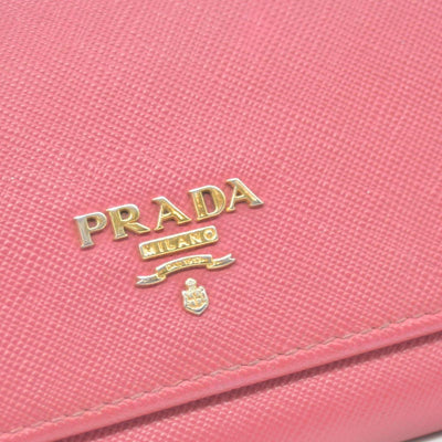 $975 Prada Saffiano Metal Continental Flap Wallet Pink CONSIGNMENT